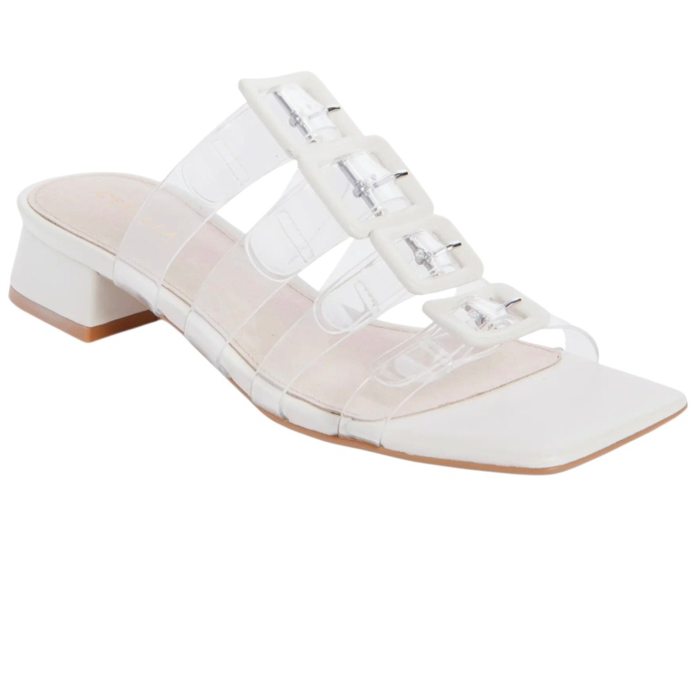 Cecelia New York Ludlow Cage Slide Sandal White Clear Buckle Block Heel 6M Y2K